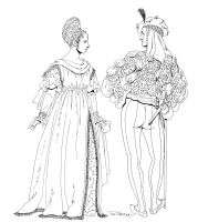 A coloring page of renaissance clothing